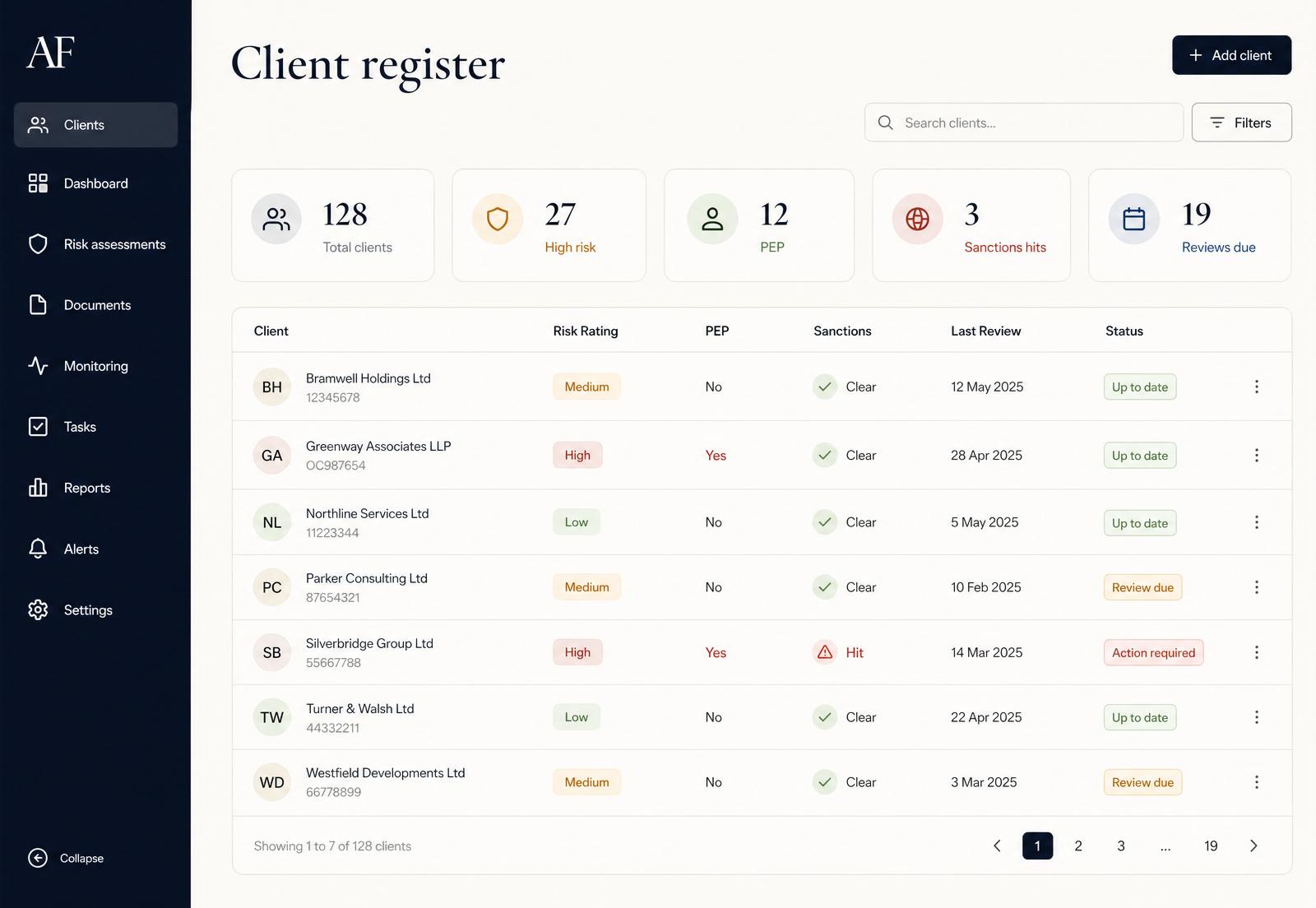 Onboard the client book